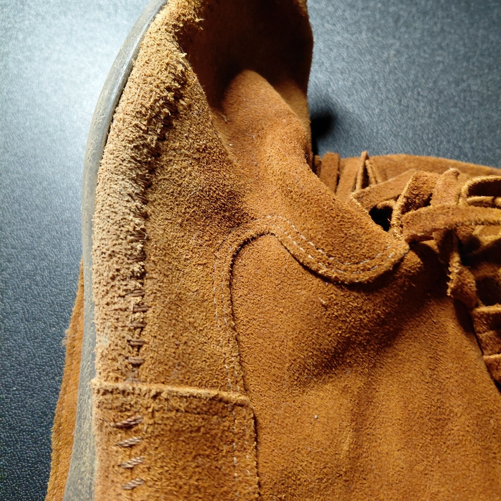 Vintage Minnetonka Brown Leather Stud And Fringe Detail Size Ladies 9 Preloved - Picture 11 of 16